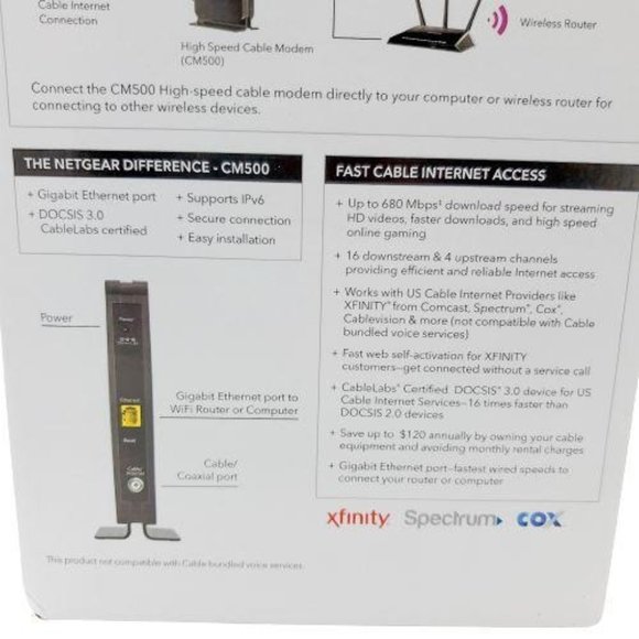 NETGEAR CM500-100NAS DOCSIS 3.0 High Speed M - Picture 7 of 11
